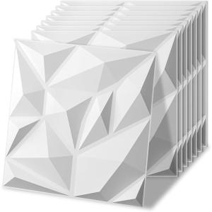 image:imageArt3d 100 Pack Decorative 3D Wall Panels 97 SqFeet PVC Interior Wall Dcor 118x118 BlackFrost White