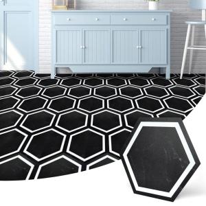 image:imageArt3d 10Pack Hexagon Peel and Stick Flooring Tile Marble Look Self Adhesive Waterproof Vinyl Floor Tile for Living Room Kitchen Bathroom Bedroom 118 x 102 White MarbleBlack Marble