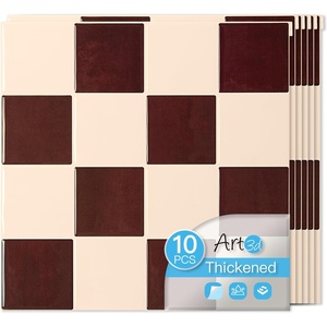 image:imageArt3d 10Pack HeavyDuty Peel and Stick Backsplash 12x12 Inch SelfAdhesive Wall Tile Stick on Kitchen Countertop SandstoneRedbrown and Warm White