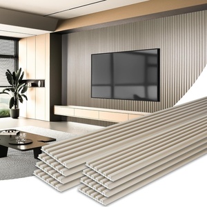image:imageArt3d 8Pack 96 x 6 WPC Wall Panels 3D Wood Fluted Acoustic Accent Wall Paneling Mondern Wainscoting Panels for Interior Wall Decor Living Room Bedroom Office Covering 32 Sqft WalnutElegant Champagne