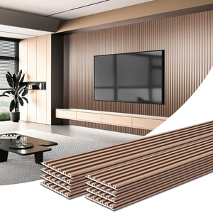 image:imageArt3d 8Pack 96 x 6 WPC Wall Panels 3D Wood Fluted Acoustic Accent Wall Paneling Mondern Wainscoting Panels for Interior Wall Decor Living Room Bedroom Office Covering 32 Sqft WalnutTextured Brown