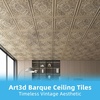 image:imageArt3d Barque Decorative Ceiling Tile 2x2 ft  Pack of 12 Covers 48 Sqft PVC Lightweight Waterproof Drop Ceiling Tiles for Living Room Office amp Commercial Use WhiteAntique Gold