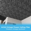 image:imageArt3d Vintage Flower Ceiling Tile 2x2 ft  Pack of 12 Covers 48 Sqft PVC Lightweight Waterproof Drop Ceiling Tiles for Living Room Bedroom Office amp Basement Antique GoldBlack