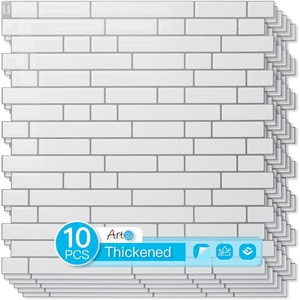 image:imageArt3d 10Sheet HeavyDuty Peel and Stick Backsplash Waterproof Wall Tiles Stick on Kitchen Backsplash Living Space Eurasian Mocha StoneWhite with Gray Grout