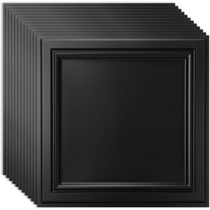 image:imageArt3d 12 Pack PVC Ceiling Tiles 24x48 Inches Glup Up Decorative Ceiling Tiles for Home Gym and Office Covering 96 Sqft Rectangular BlackMatte Black